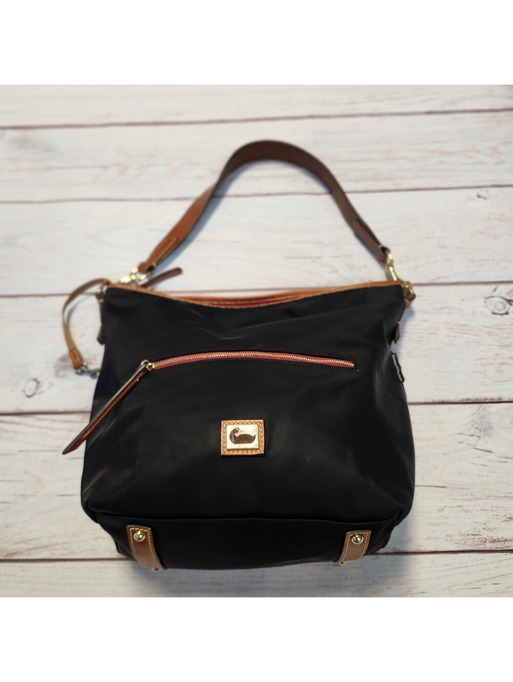 Dooney & Bourke Black Nylon and Leather Hobo Shoulder Bag